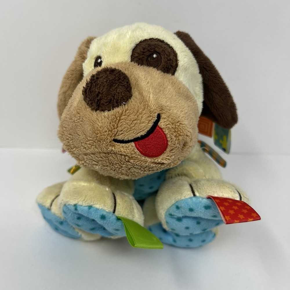 Taggies Puppy Dog Lovey 8 Inch Tan Brown Rattle Ribbon Tags Sensory Toy